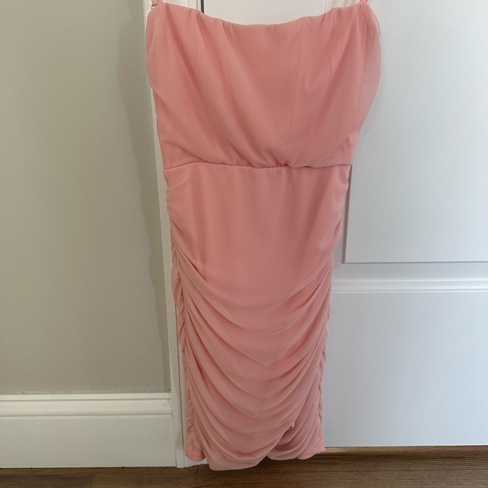 Lucy in the Sky Pink Ruched Strapless Mini Dress